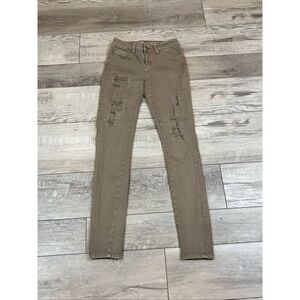 Hippie Laundry mid rise skinny distressed tan jeans size 26